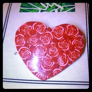 Handmade Polymer Clay Heart Brooch Pin